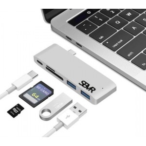 SBVR 5 IN 1 USB Type C Hub met USB-C Power - 2x USB 3.0 / 1x USB type-c / 1x SD / 1x micro - SD - Zilver