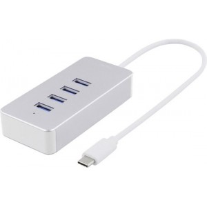 Deltaco USBC-HUB7 USB-C 4-poorts hub met 4 x USB 3.1 USB-A poorten Windwos macOS of chromeOS aluminium zilver