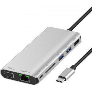 Hub - 8-in 1 poort USB 3.0- hdmi 4K+VGA+ USB 3.0*2+PD+1000M LAN+SD+3.5mm audio