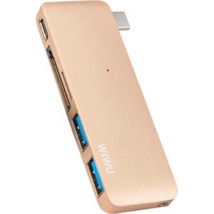 C1 Plus 5-in-1 Type C convertor ( 1x Type-C, 1x SD Card, 1x Mini SD Card, 2x USB 3.0) - Goud