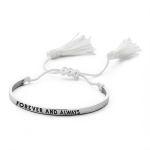 CO88 Collection Inspirational 8CB 90144 Stalen Bangle met Tekst en Tassels - Forever and Always - One-size - Zilverkleurig