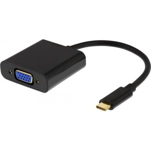 DELTACO USBC-VGA6, USB 3.1 naar VGA adapter met audio, vergulde connector, zwart