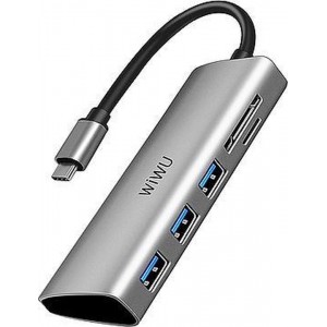 WiWu - 5 in 1 USB-C hub - 3x USB - 1x SD - 1X TF - Grijs