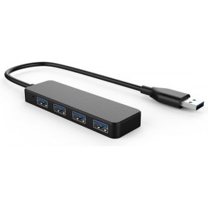 NÖRDIC USB-HUB1  USB HUB naar 4-poort 3.1 GEN hub 30 cm kabel, zwart/ grijs