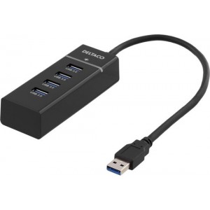 DELTACO UH-475 USB 3.1 Gen 1 hub, 4x USB A poorten, ABS plastic, zwart