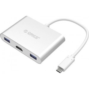 Orico USB-C Hub 4K HDMI, 1x USB-C, 3x USB - Aluminium - Zilver