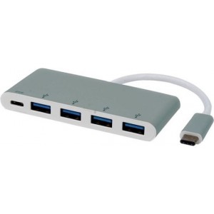 Roline USB-C hub met 4x USB-A en 1x USB-C PD poort - USB3.0 / aluminium - 0,10 meter