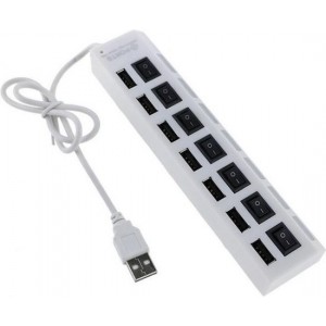 Coretek USB hub met 7 poorten en aan/uit schakelaars - USB2.0 - busgevoed / wit - 0,40 meter