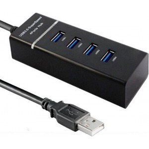 WISEQ USB Hub - Vier aansluitingen - snelle USB3.0 Splitter voor PC, MacBook en laptop - 4 Poorten - zwart