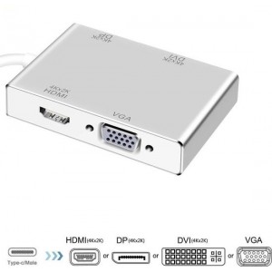 DrPhone DDH1 - Hub 4 In 1 USB-C Naar HDMI/VGA/DVI/DP - Type-C HD Converter Adapter Voor Macbook / Windows