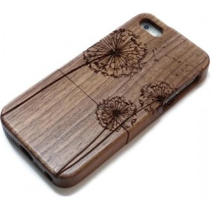 Houten iphone 6 hoesje - walnoot - paardenbloemen