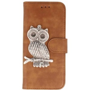 Mystiek MP case Bruin iPhone X /XS  bookcase uil zilver hoesje