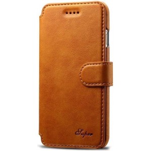 Mobiq - Premium Lederen iPhone 8 Plus/7 Plus Wallet tan brown