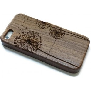 Houten iphone 6PLUS hoesje - walnoot - paardenbloemen