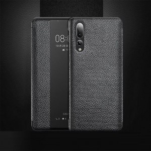 Top-grain horizontale flip lederen tas voor Huawei P20 Pro, met oproep beantwoorden functie & slaap / wakker (zwart)