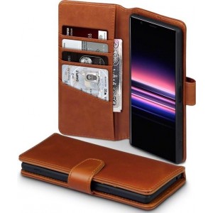 Sony Xperia 5 Bookcase hoesje - CaseBoutique - Effen Cognac - Leer