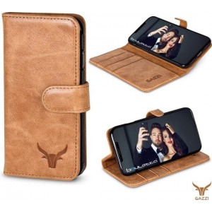 Gazzi Lederen iPhone X / Xs Cover - Book Case - Cognac Brown