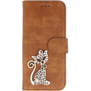 Mystiek MP case Bruin iPhone X bookcase kat zilver hoesje