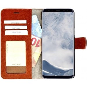 Pearlycase Echt Lederen Wallet Bookcase Samsung Galaxy S8 met de handgemaakte lichtbruin Leren Telefoonhoesje