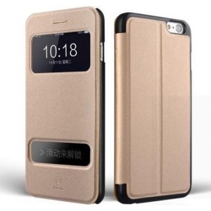 PU Leren 2 Kijkvenster Wallet iPhone 6(s) plus - Champagne Goud