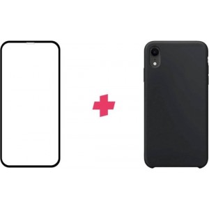 Zwart siliconen hoesje + screenprotector voor iPhone XR