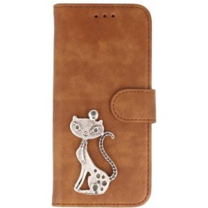 Mystiek MP case Bruin iPhone X bookcase poesje zilver hoesje