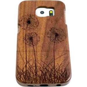 Houten Samsung S6 hoesje - walnoot - paardenbloemen