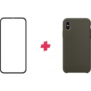 Dark Olive siliconen hoesje + screenprotector voor iPhone Xs