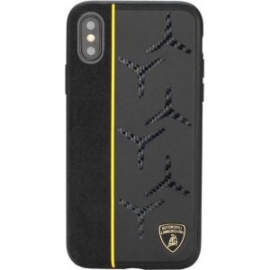 Lamborghini backcover hoesje Alcantara Apple iPhone X-Xs Geel - Genuine Leather - Echt leer