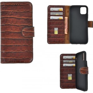 iPhone 11 Pro Max Cover Wallet Bookcase hoes Pearlycase Echt Leder hoesje Croco Bruin