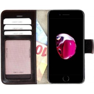 Pearlycase Echt Lederen Wallet Bookcase Apple iPhone 6/6S met de handgemaakte Donkerbruin Leren Telefoonhoesje