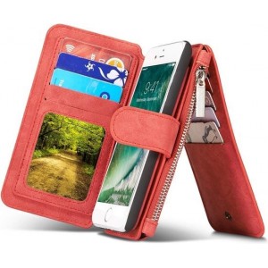 Apple iPhone 7 Plus / 8 Plus Hoesje Portemonnee Luxe Lederen Wallet Case met Afneembare Back Cover iCall - Rood