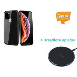 Zwarte metallic bumper case iPhone 11 Pro met draadloze oplader