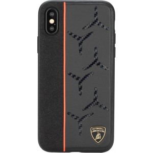 Lamborghini backcover hoesje Alcantara Apple iPhone Xs Max Oranje - Genuine Leather - Echt leer