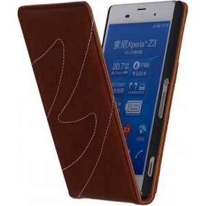 Sony Xperia Z3 - Classic Echt Leer Map Flip Hoesje - Bruin