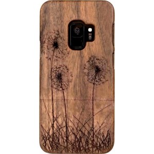 Houten Samsung S9 hoesje - walnoot - paardenbloemen