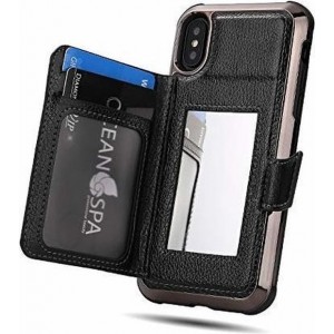 ShieldCase Wallet met spiegel Case iPhone X / Xs - Zwart met Privacy Glas