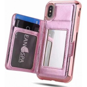 ShieldCase Wallet met spiegel Case iPhone X / Xs - roze met Privacy Glas