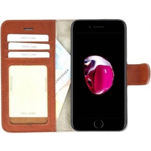 Pearlycase Echt Lederen Wallet Bookcase Apple iPhone 6/6S met de handgemaakte Lichtbruin Leren Telefoonhoesje