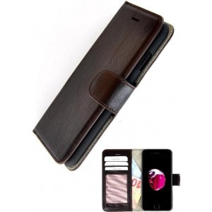 Echt Leder Donkerbruin Wallet Bookcase Pearlycase Hoesje voor Apple iPhone 7 Plus