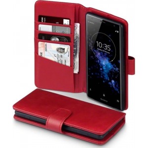 Qubits - luxe echt lederen wallet hoes - Sony Xperia XZ2 - rood