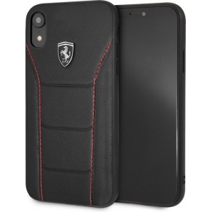 iPhone XR Backcase hoesje - Ferrari - Effen Zwart - Leer