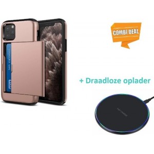 Kaarthouder case met slide iPhone 11 Pro - roze met draadloze oplader