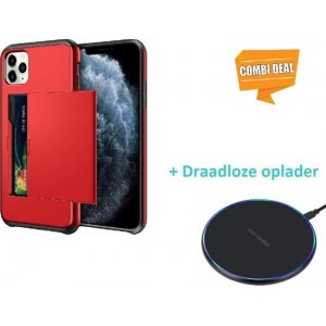 Kaarthouder case met slide iPhone 11 Pro - rood met draadloze oplader