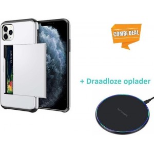 Kaarthouder case met slide iPhone 11 Pro - zilver met draadloze oplader