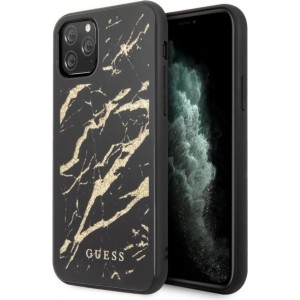 GUESS Marble Glass Backcover Hoesje iPhone 11 Pro Max - Zwart