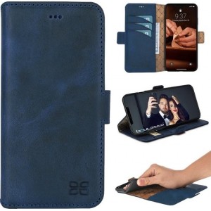 Bouletta - Echt leer Cover iPhone 11 hoesje - Lederen Book- WalletCase Vintage Blue