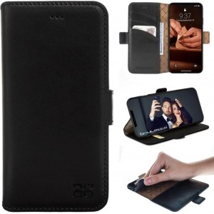 Bouletta - Echt leer Cover iPhone 11 leer Book- WalletCase Pure Black