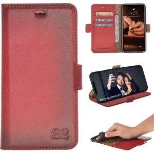 Bouletta - Echt leer Cover iPhone 11 leer Book- WalletCase Burned Red