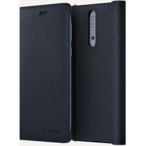 Nokia Origineel Lederen Flip Case Blauw voor: Nokia 8 (NIET voor de Sirocco 8)